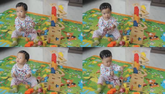 HD:小女孩和木制玩具高清在线视频素材下载