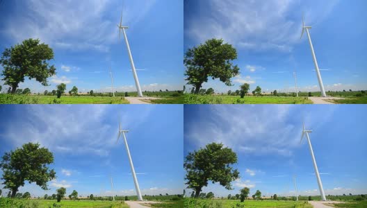 风力涡轮机的领域与风天空和Cloudscape高清在线视频素材下载