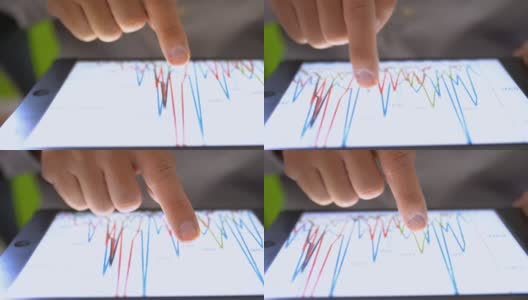 金融分析师在数字平板电脑上看到各种图表高清在线视频素材下载