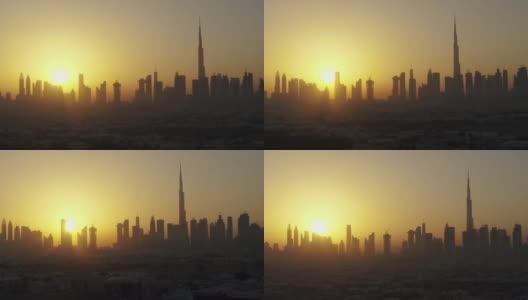 阿拉伯联合酋长国日落时迪拜地平线的鸟瞰图。高清在线视频素材下载