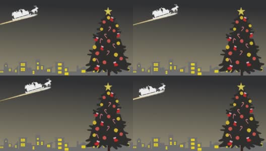 圣诞老人绿杉树夜高清在线视频素材下载