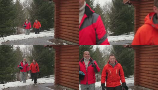 雪中行走的两个人高清在线视频素材下载