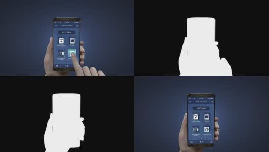 触摸屏，厨房家电控制在智能手机，移动，节能效率，烤箱，洗碗机，微波炉，通风柜，智能家居控制，物联网。高清在线视频素材下载