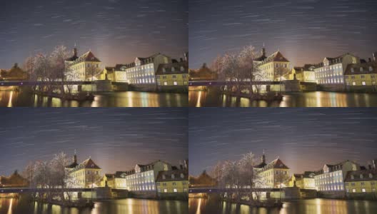 晚上班贝格老市政厅上空的星迹高清在线视频素材下载