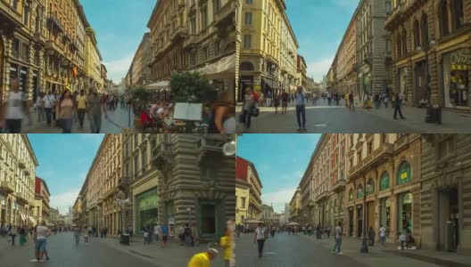 意大利阳光明媚的一天米兰城但丁街拥挤的步行全景4k时间流逝高清在线视频素材下载