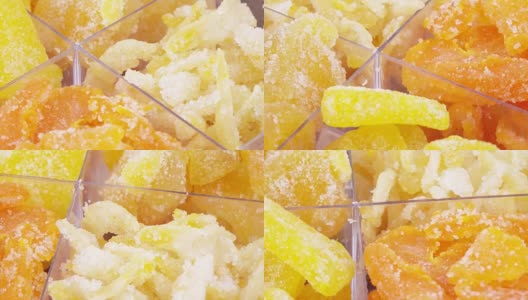 四种蜜饯水果的混合物高清在线视频素材下载