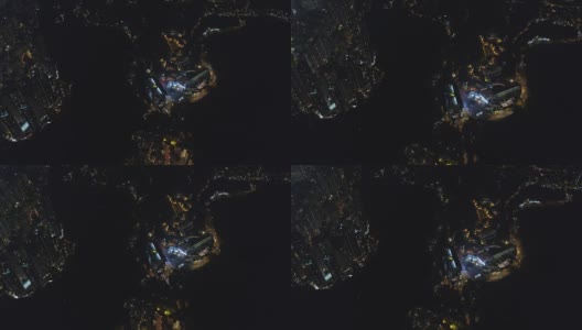夜间照明香港著名海湾海岸线鸟瞰4k中国高清在线视频素材下载