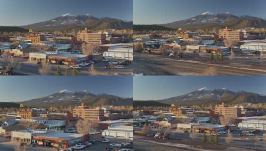 市中心Flagstaff，亚利桑那州日落-空中高清在线视频素材下载