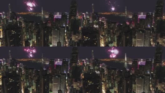 天线。从无人机俯瞰香港城市的夜景高清在线视频素材下载