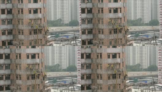 中国工人正在架设竹脚手架高清在线视频素材下载