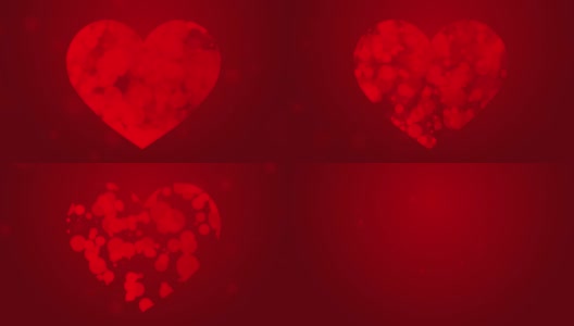 红色的移动粒子形成心形的象征，抽象的爱情主题在黑暗的背景上高清在线视频素材下载