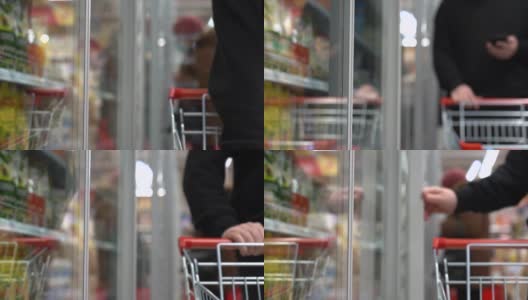 在超市里推着手推车的蒙面人高清在线视频素材下载