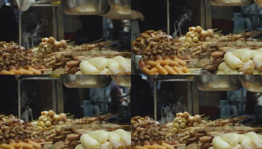 顾客在饶河夜市买肉串高清在线视频素材下载