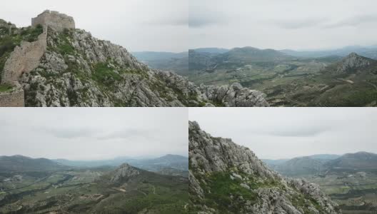 无人机拍摄的美丽的岩石山坡和堡垒高清在线视频素材下载