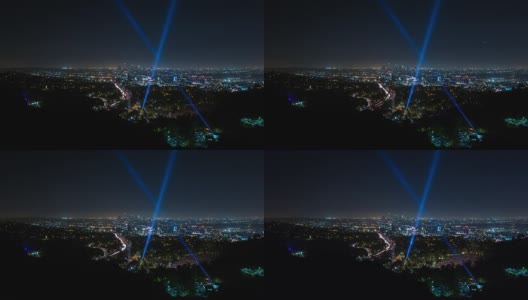 洛杉矶和好莱坞碗灯光光束夜晚时光流逝高清在线视频素材下载