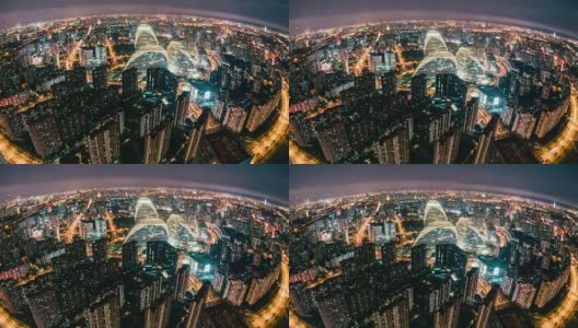 T/L HA TU鱼眼和鸟瞰图北京天际线的夜晚高清在线视频素材下载
