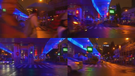 夜光照亮了上海城市交通街道建设步行全景4k中国高清在线视频素材下载