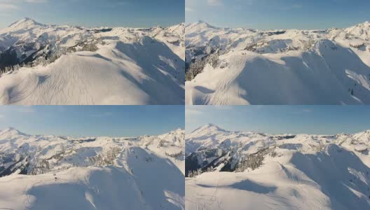 山贝克滑雪区舒克山手臂空中拍摄飞过滑雪者滑雪板远足粉出界高清在线视频素材下载