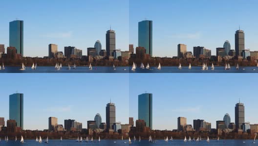 波士顿，马萨诸塞州的天际线横跨港口的时间流逝高清在线视频素材下载