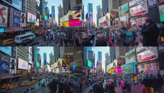 纽约- 2016年3月29日:纽约时代广场TKTS展台顶部的时间流逝图高清在线视频素材下载
