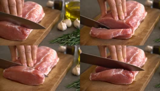 新鲜生猪肉切片高清在线视频素材下载
