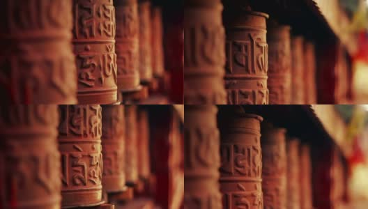 在尼泊尔穆斯坦马法的宁马寺转动转经轮高清在线视频素材下载