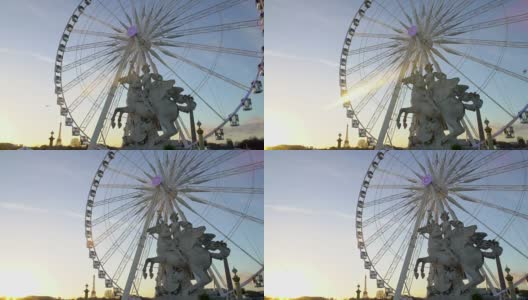 全景巴黎城市景观，飞马雕像前的摩天轮高清在线视频素材下载
