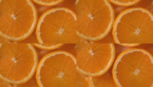 俯视图橙片苏打水，水果饮食和健康食品高清在线视频素材下载