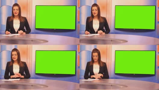 年轻女性电视主持人，绿幕背景高清在线视频素材下载