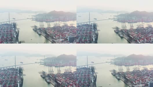 香港葵青区货运站、船厂及物流中心鸟瞰图高清在线视频素材下载