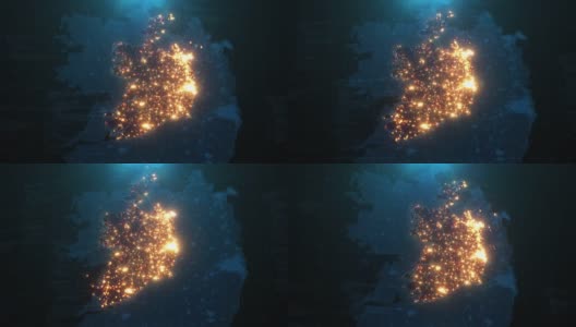 爱尔兰城市灯光照明的夜晚地图高清在线视频素材下载