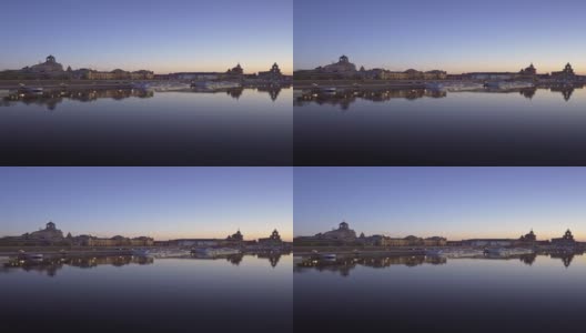 4K黄昏实时拍摄德累斯顿历史天际线和易北河垂直高清在线视频素材下载