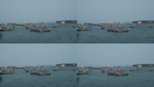 喀拉拉邦Thiruvananthapuram的Vizhinjam渔港的渔船高清在线视频素材下载