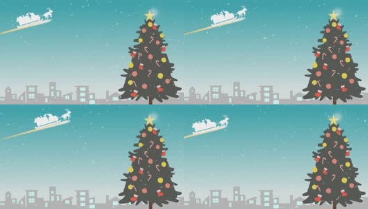 圣诞老人绿冷杉树雪中午高清在线视频素材下载