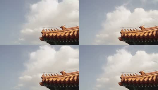 中国北京紫禁城古代建筑的屋顶雕塑高清在线视频素材下载