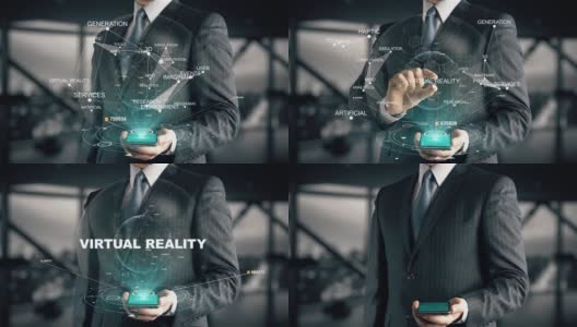 商人与虚拟现实全息概念高清在线视频素材下载