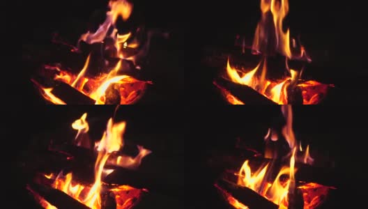 壁炉燃烧。砖砌壁炉里温暖舒适的燃烧着的火靠近了。舒适的背景高清在线视频素材下载