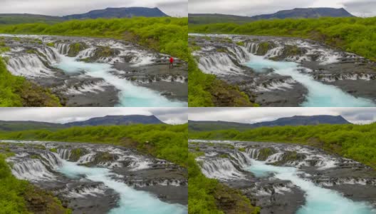 4k时间间隔的电影移动的云和Bruarfoss瀑布在冰岛的夏天高清在线视频素材下载