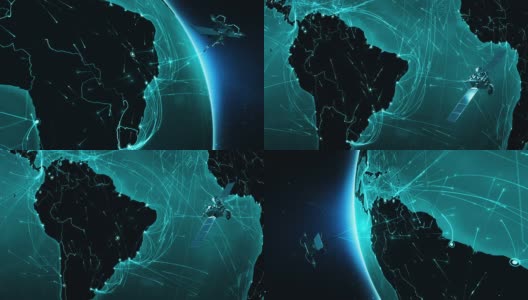 卫星向地球发送信号。世界连接。南美洲。高清在线视频素材下载