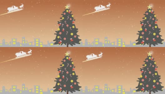 圣诞老人绿冷杉树雪夜高清在线视频素材下载