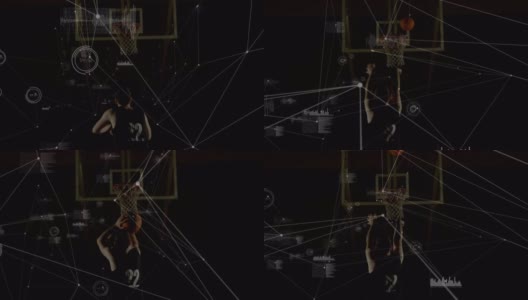 数据处理的动画，连接的网络混合高加索篮球运动员在体育馆高清在线视频素材下载