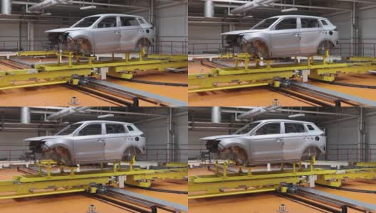 汽车零部件在工厂喷漆前，是现代汽车的铝制车身高清在线视频素材下载