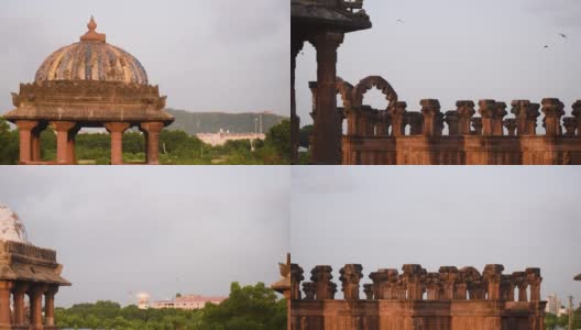 在印度古吉拉特邦Bhuj，被毁的历史遗迹Chhatardi，天空湛蓝。高清在线视频素材下载