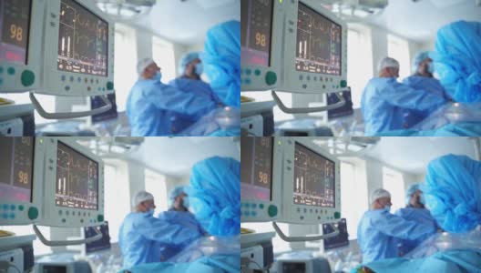手术过程中，在手术室拍摄心电图监视器高清在线视频素材下载