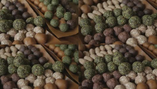 椰枣燕麦能量球，绿茶，可可，坚果。高清在线视频素材下载