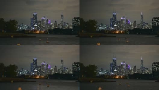 芝加哥市中心的夜晚。间隔拍摄的镜头。美国芝加哥伊利诺斯州高清在线视频素材下载