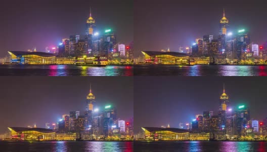 中国夜香港湾著名歌剧院市中心全景4k时间推移高清在线视频素材下载