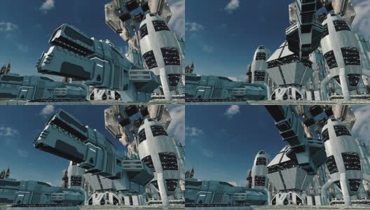 宇宙飞船在未来科幻城市4K起飞高清在线视频素材下载