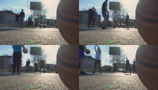 一家青少年公司打篮球。高清在线视频素材下载
