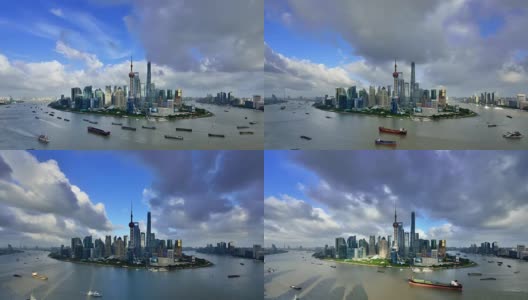 4K:上海全景天际线在一天到日落在台风日，中国高清在线视频素材下载